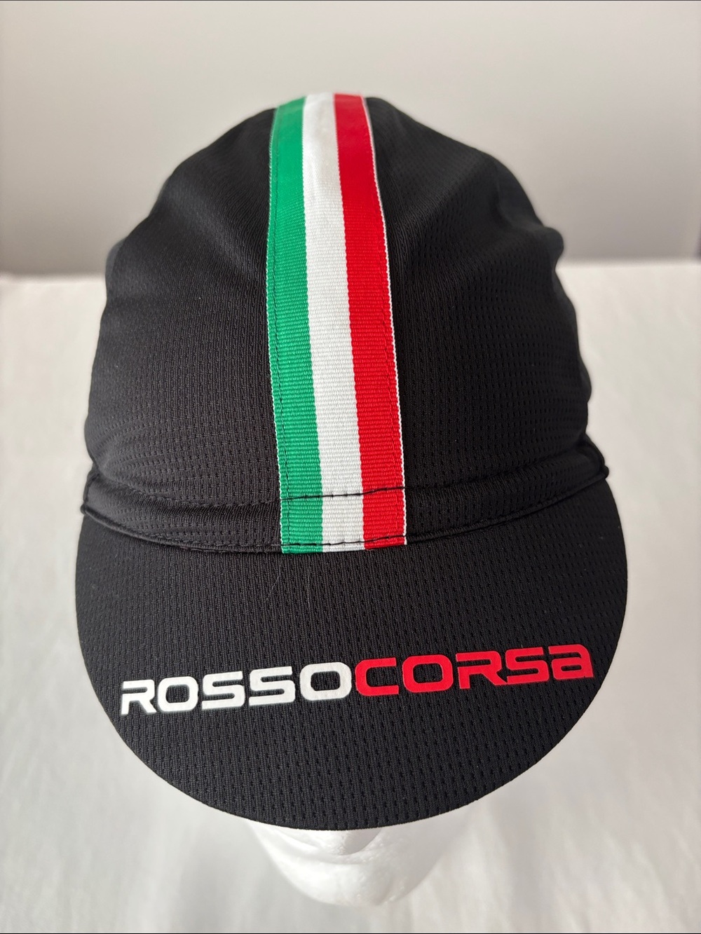 Castelli Rosso Corsa Black Cycling Cap with Italian Tricolor Stripe